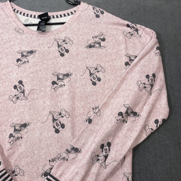Disney Pink Mickey Mouse Print Long Sleeve Pullover Sweatshirt Hem Tie Womens L - Picture 3 of 10